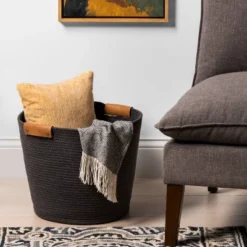 17" Coiled Rope Bin Warm Gray Charcoal - Brightroomâ„¢