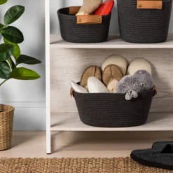 13" Small Coiled Rope Warm Gray Charcoal - Brightroomâ„¢